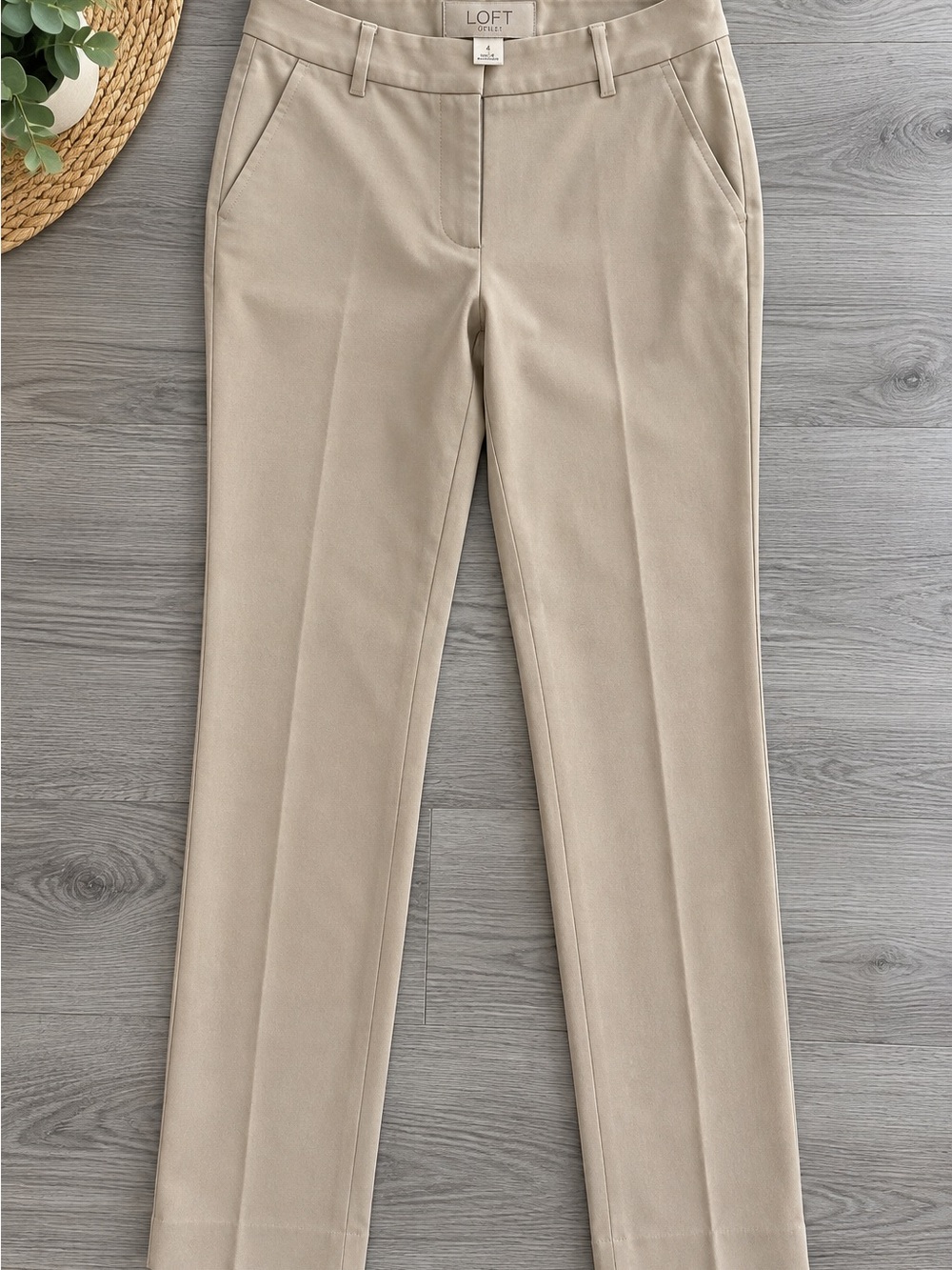 LOFT Beige Tailored Straight-Leg Trousers